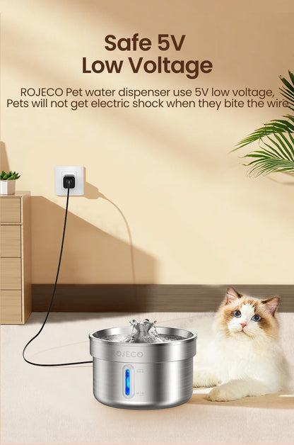 ROJECO Rechargeable Stainless Steel Cat Water Fountain