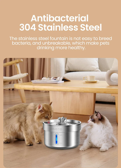 ROJECO Rechargeable Stainless Steel Cat Water Fountain
