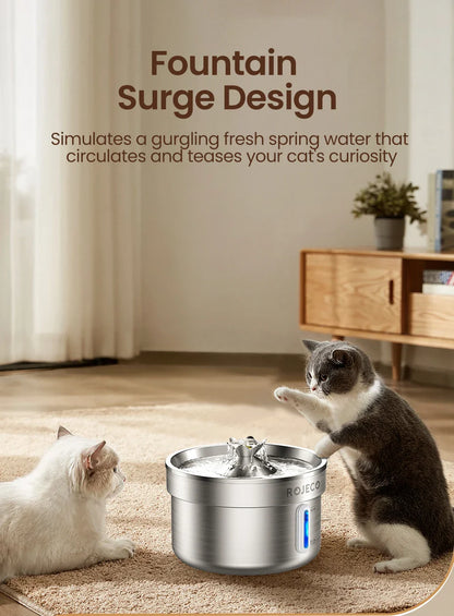 ROJECO Rechargeable Stainless Steel Cat Water Fountain