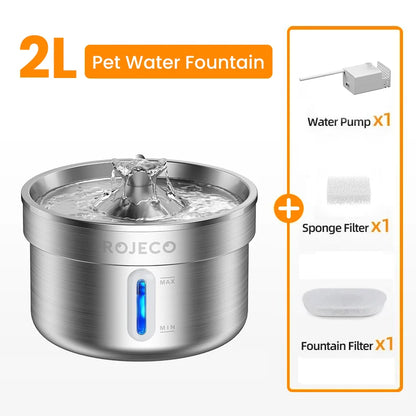 ROJECO Rechargeable Stainless Steel Cat Water Fountain