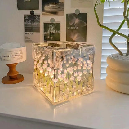 Creative DIY Tulip Flower Sea Cube Night Lamp