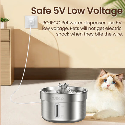 ROJECO Rechargeable Stainless Steel Cat Water Fountain