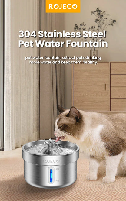 ROJECO Rechargeable Stainless Steel Cat Water Fountain
