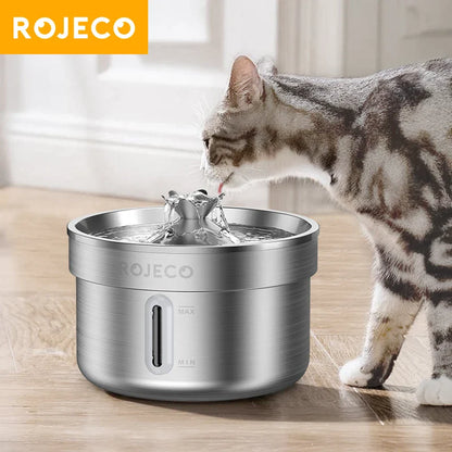 ROJECO Rechargeable Stainless Steel Cat Water Fountain