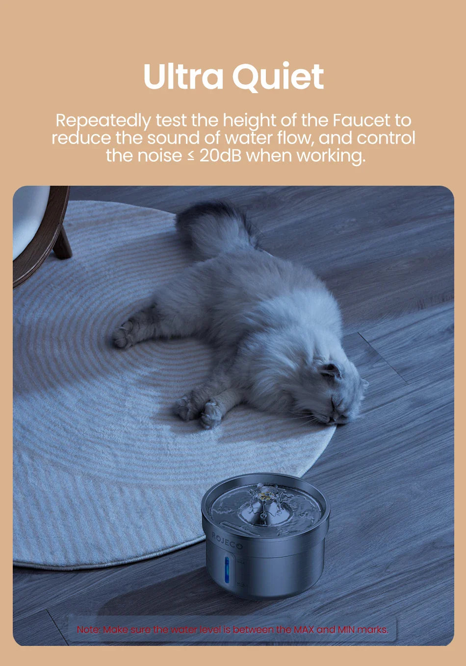 ROJECO Rechargeable Stainless Steel Cat Water Fountain