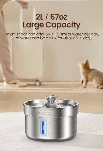 ROJECO Rechargeable Stainless Steel Cat Water Fountain
